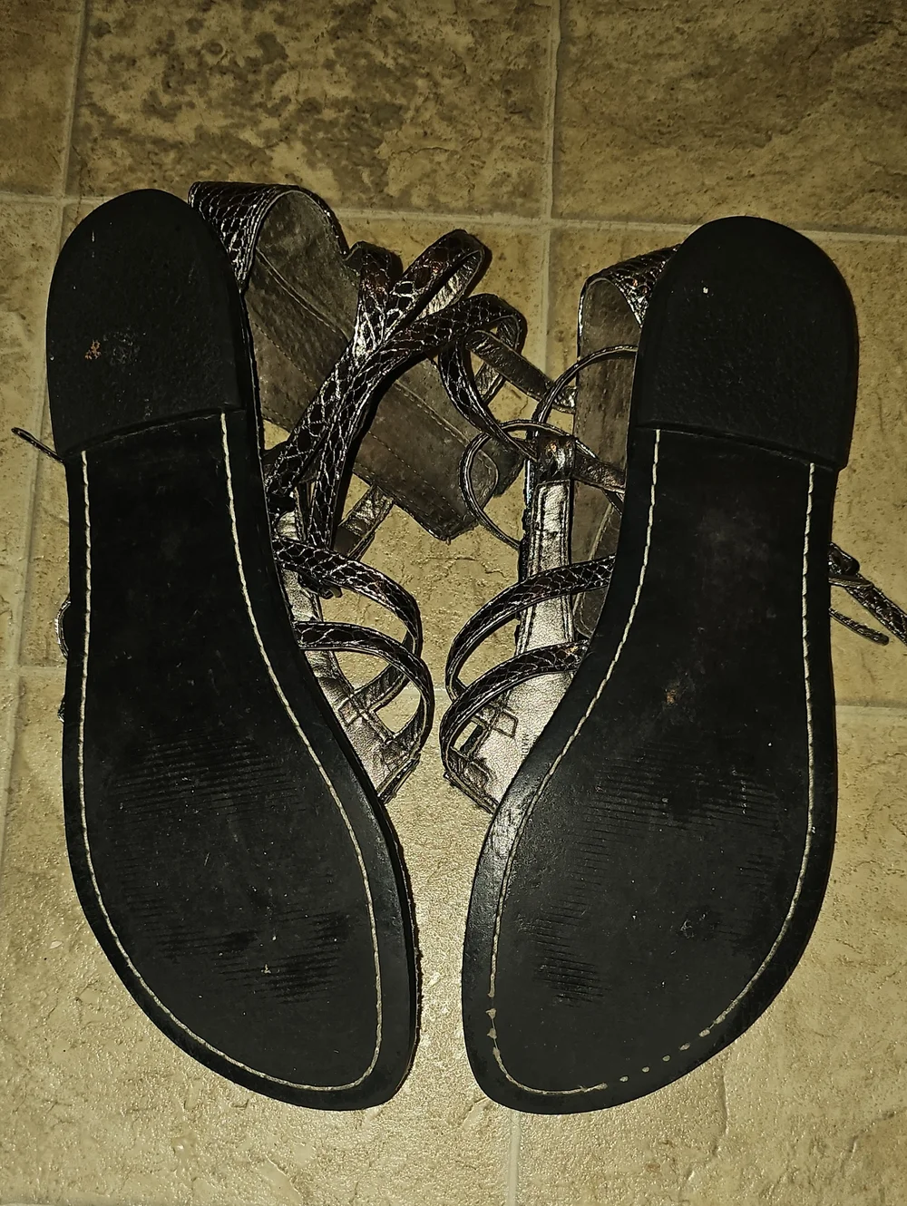 Metallic Embellished Women’s Sandals - Charcoal- Bronze